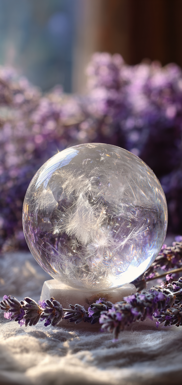 Clear Quartz Crystal Sphere and Lavender mobile phone Wallpaper