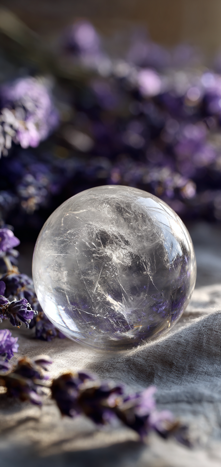 Clear Quartz Crystal Sphere and Lavender iPhone Wallpaper