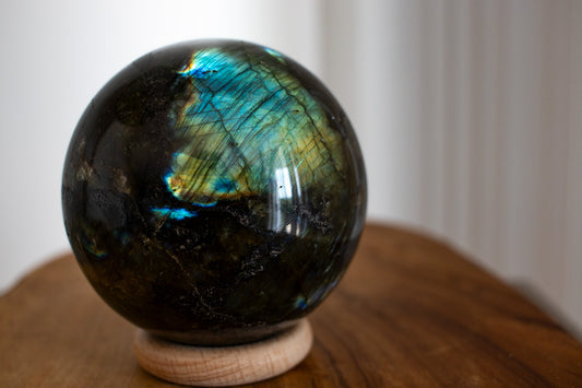 Labradorite crystal ball used for intuition, energy, and meditation