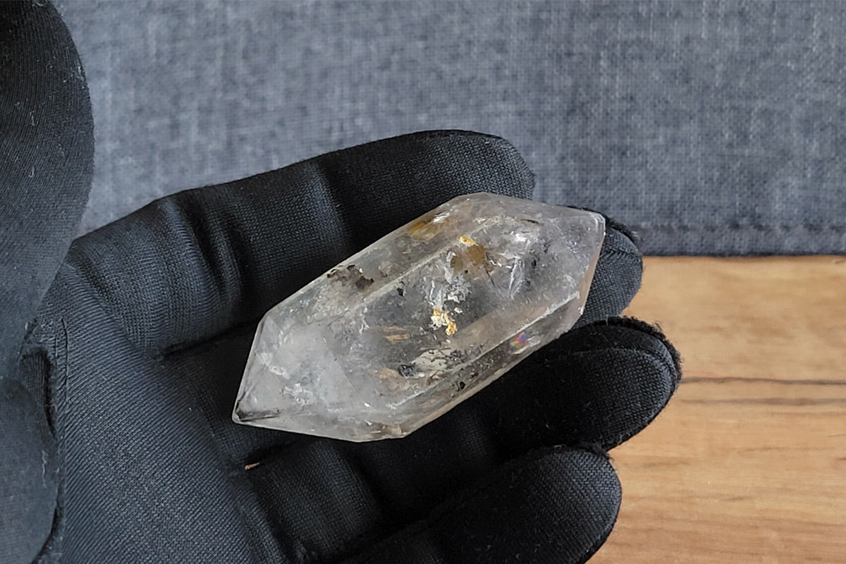Enhydro quartz crystal showing visible water bubble inside