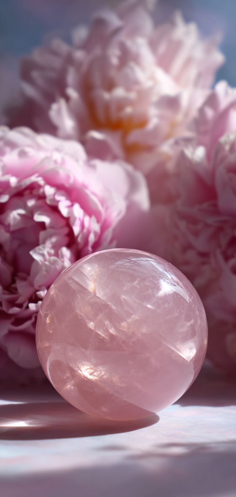 Rose Quartz Crystal Sphere and Peonies iPhone Wallpaper