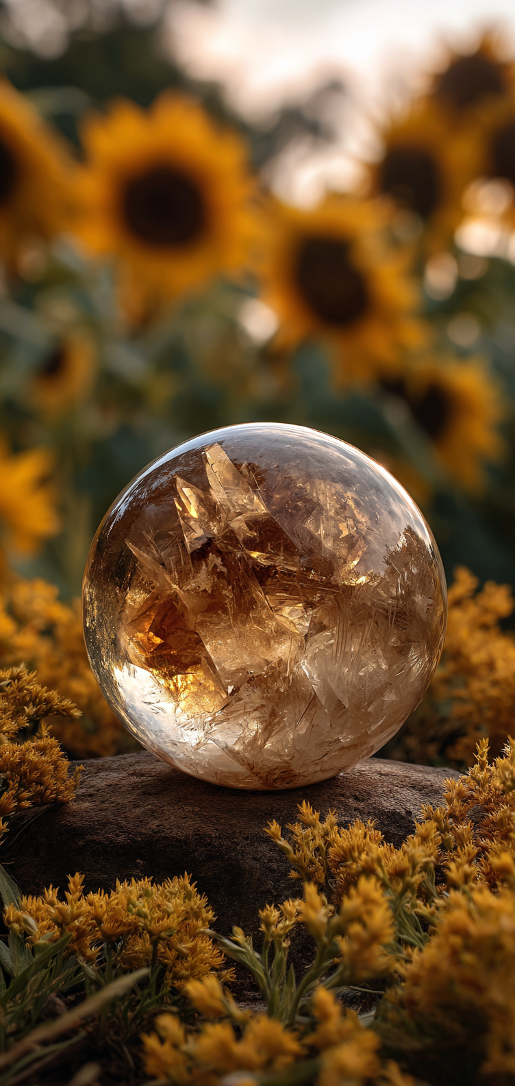 Citrine Crystal Sphere and Sunflowers Wallpaper v6