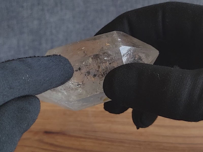 lose-up of rare enhydro crystal with moving water inclusion