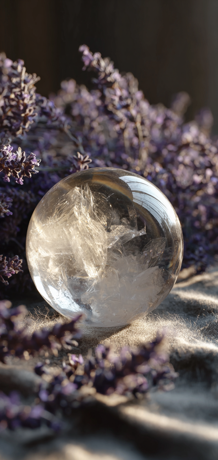 Clear Quartz Crystal Sphere and Lavender Wallpaper for galaxy S25 and iPhones 