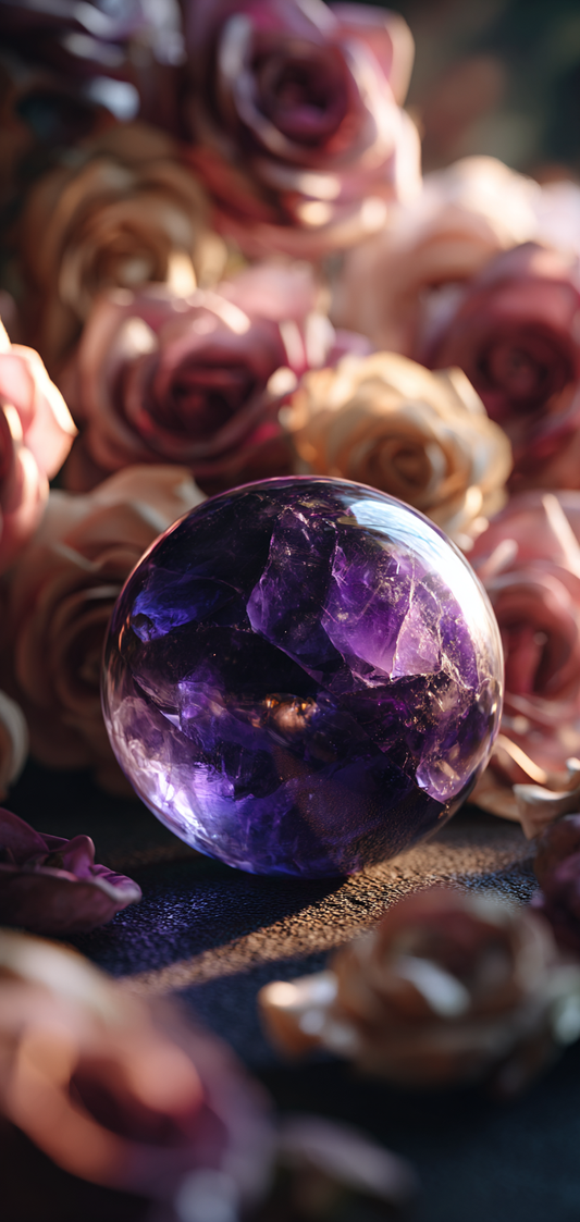 Amethyst Crystal Sphere and Roses Wallpaper v1