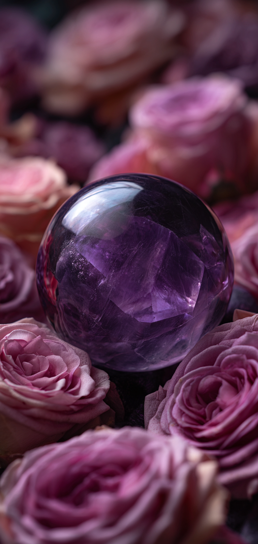 Amethyst Crystal Sphere and Roses Wallpaper v2