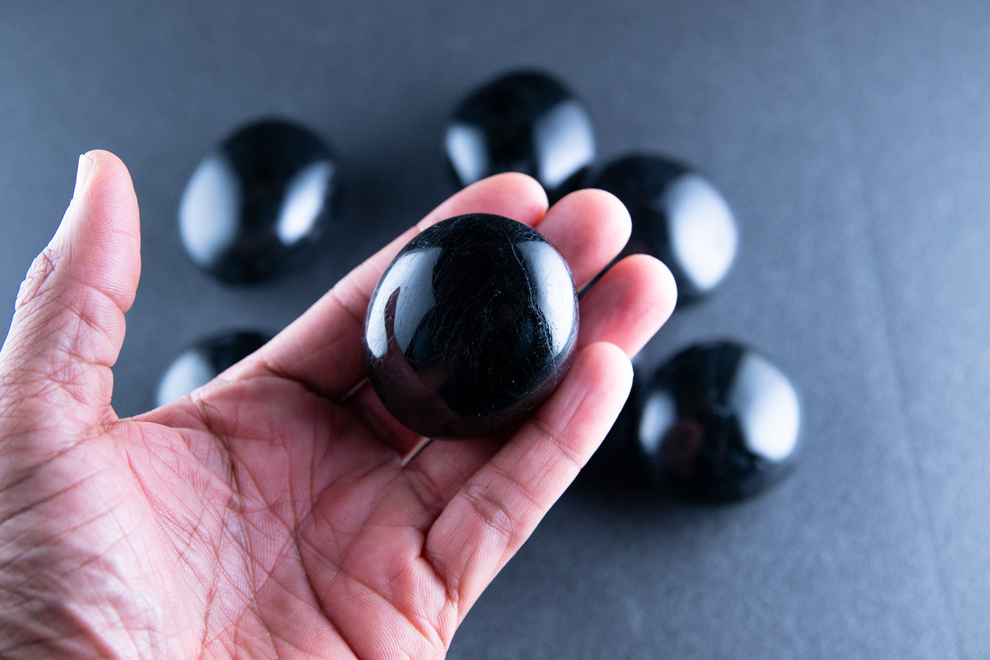 Black Tourmaline Crystal Palm Stones