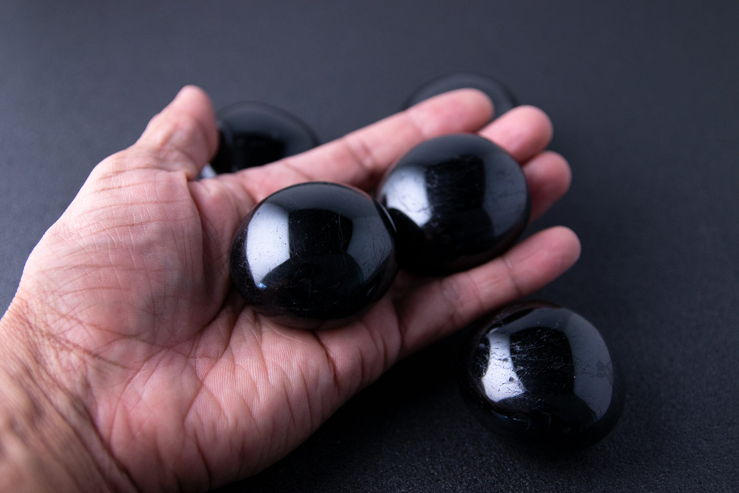 Black Tourmaline Crystal Palm Stones