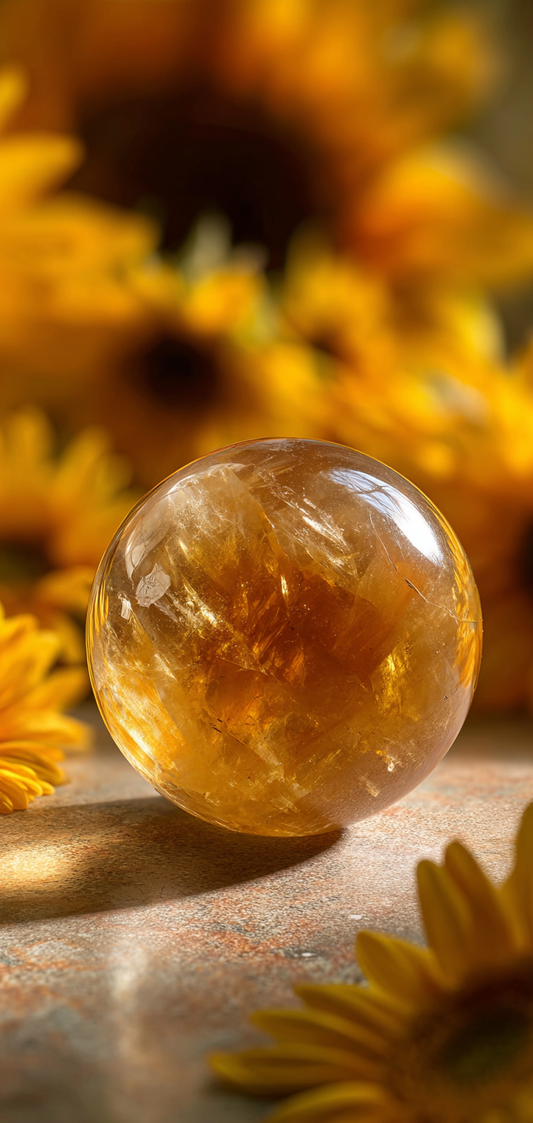 Citrine Crystal Sphere and Sunflowers Wallpaper v1