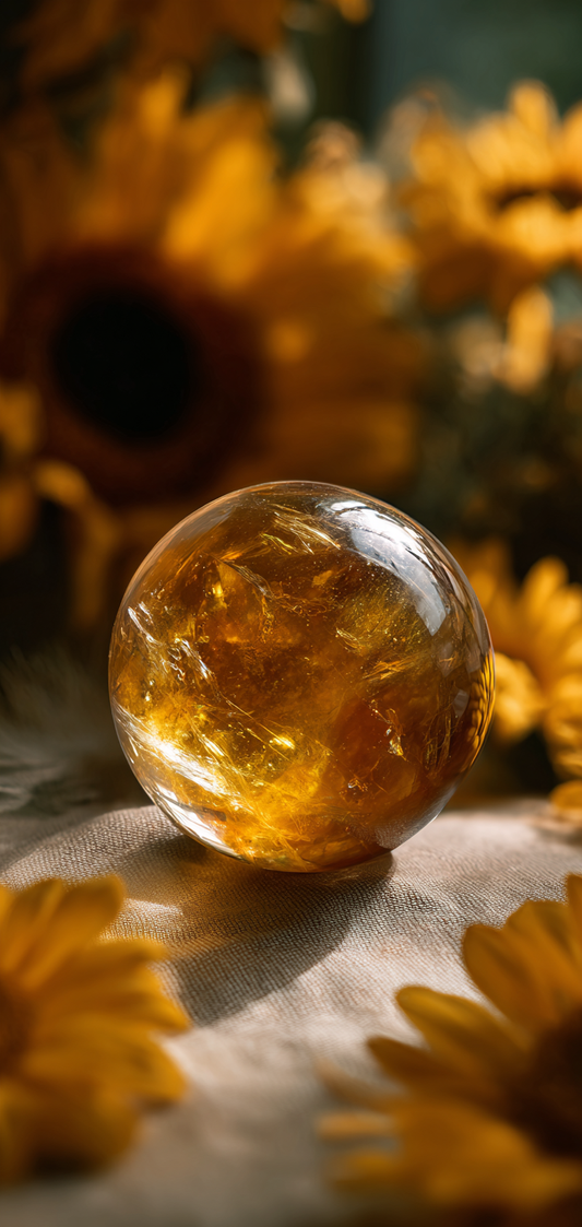 Citrine Crystal Sphere and Sunflowers Wallpaper v2
