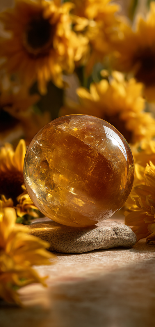 Citrine Crystal Sphere and Sunflowers Wallpaper v3