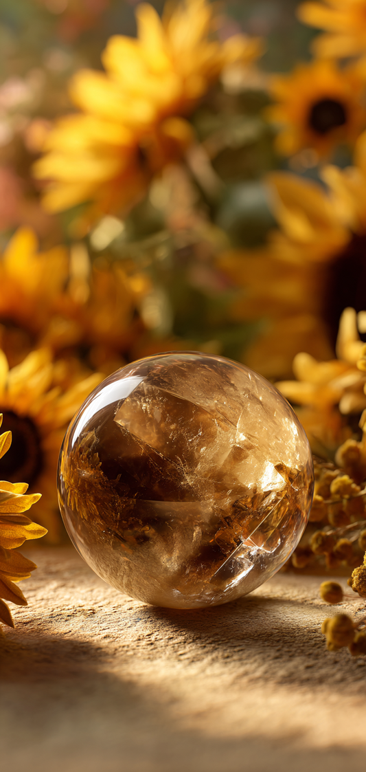 Citrine Crystal Sphere and Sunflowers Wallpaper v4
