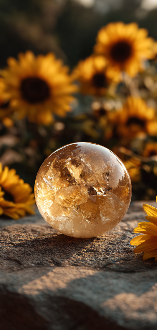 Citrine Crystal Sphere and Sunflowers Wallpaper v5