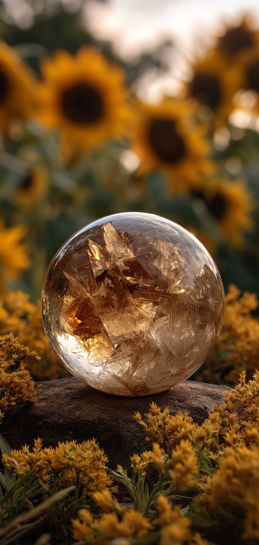 Citrine Crystal Sphere and Sunflowers Wallpaper v6