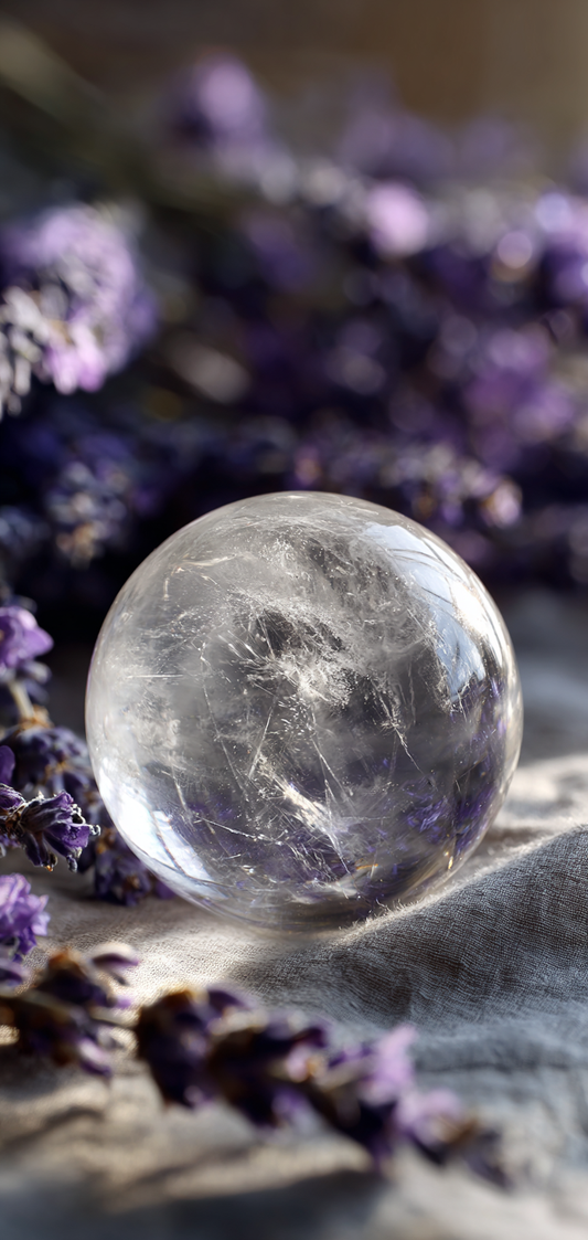 Clear Quartz Crystal Sphere and Lavender Wallpaper v2