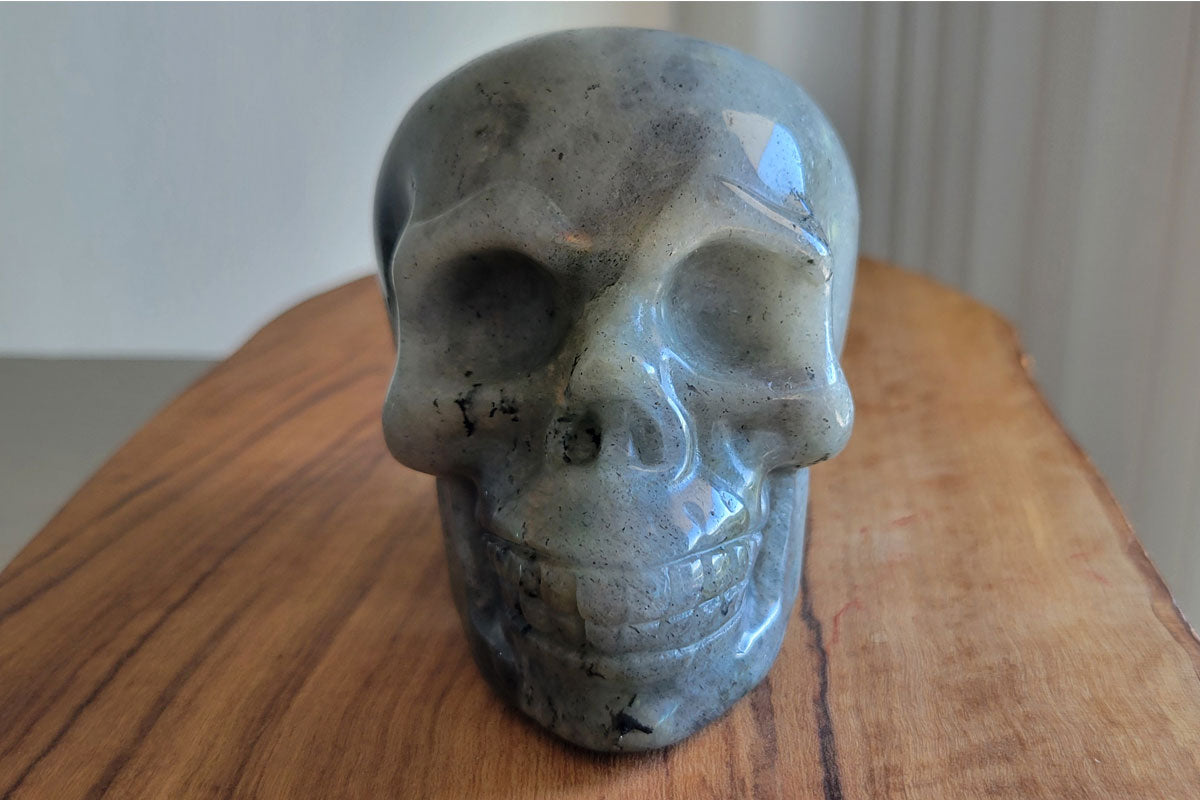 Hand-carved labradorite crystal skull for sale at Purest Energy