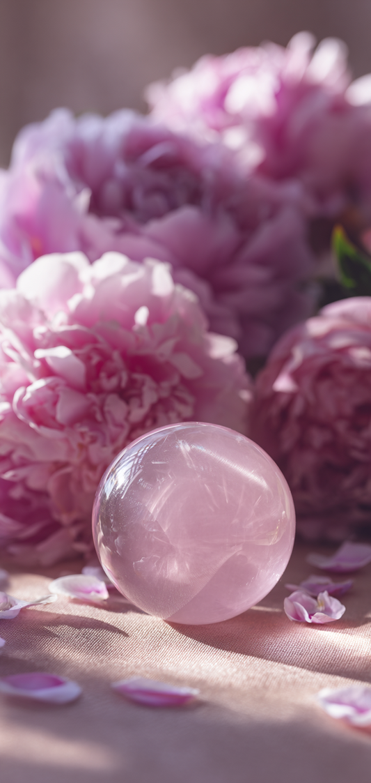 Rose Quartz Crystal Sphere and Peonies Wallpaper v2